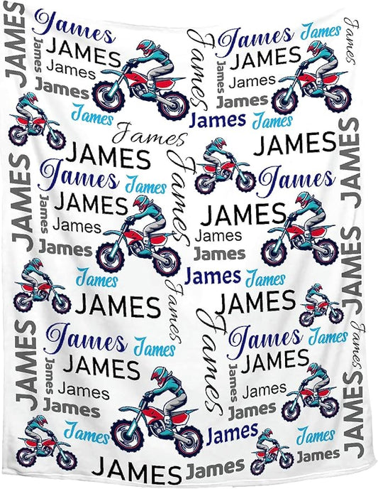 Personalized Baby Blanket for Girls Boys Motocross Custom Baby Blanket with Name Swaddle Blanket for Toddlers Infants Kids Shower Newborns Nursery Stroller Crib Decor Throw Birthday Gift