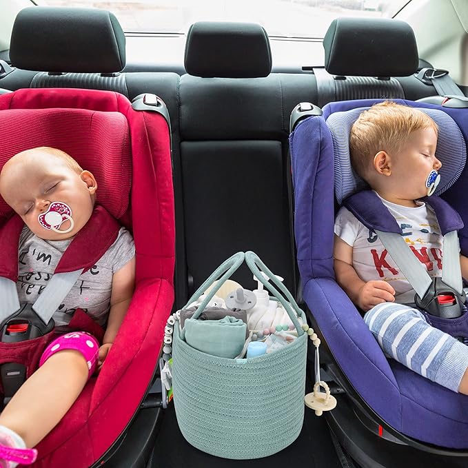 Large Baby Diaper Caddy Organizer for Girl Boy Rope Nursery Storage Bin Basket Portable Holder Tote Bag for Changing Table Car Travel Baby Shower Gifts Newborn Essentials Registry Must Have Green