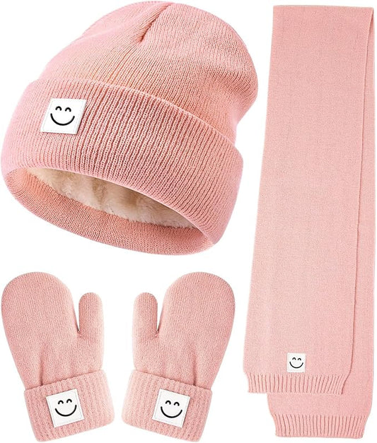 Baby Beanie Mittens Scarf Set,Toddler Kids Winter Hat and Thermal Gloves Neck Warmer Set for Girls Boys