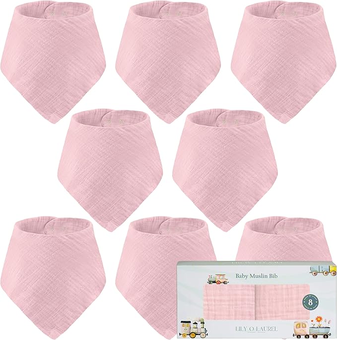 Muslin Baby bibs for drooling and teething, 100% cotton, Bibs for baby girl, Muslin bibs for boys (8 Pack)