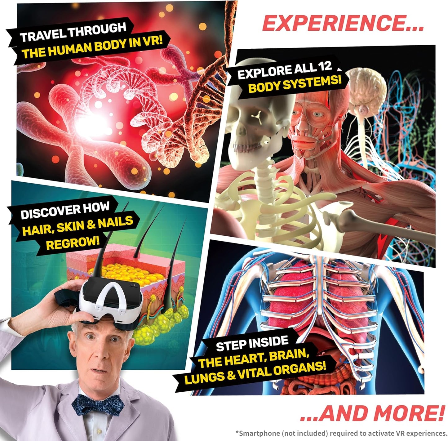 Bill Nye's Science Squad: Body Lab VR - Virtual Reality Kids Science Kit, Book and Interactive Learning Activity Set - for Ages 8 and Up