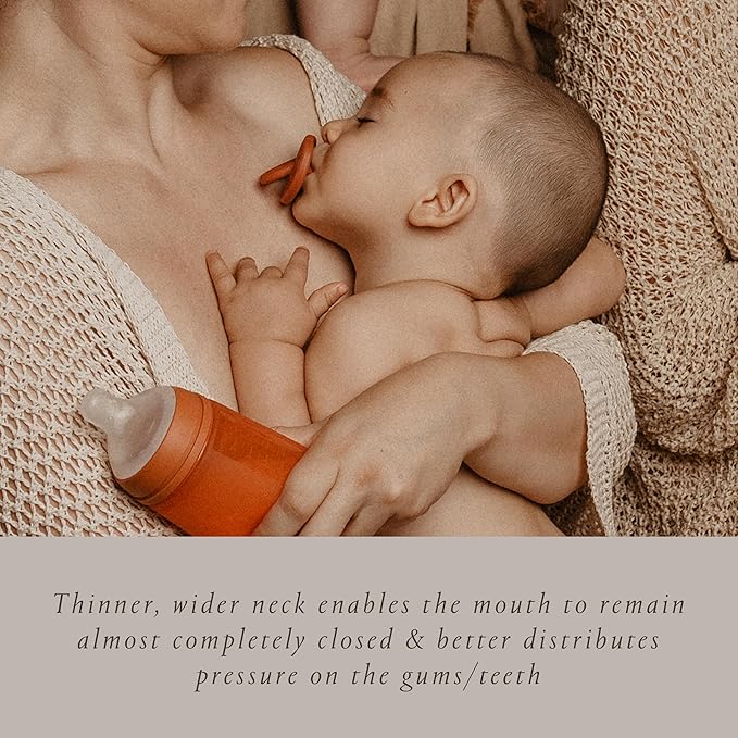 Color Essence SX PRO Silicone Baby Pacifier 2Pk, Made with 100% Soft Silicone, Baby Essentials Perfect for Breastfeeding Babies, Designed in Spain, 6-18 Mths, Nude/Orange