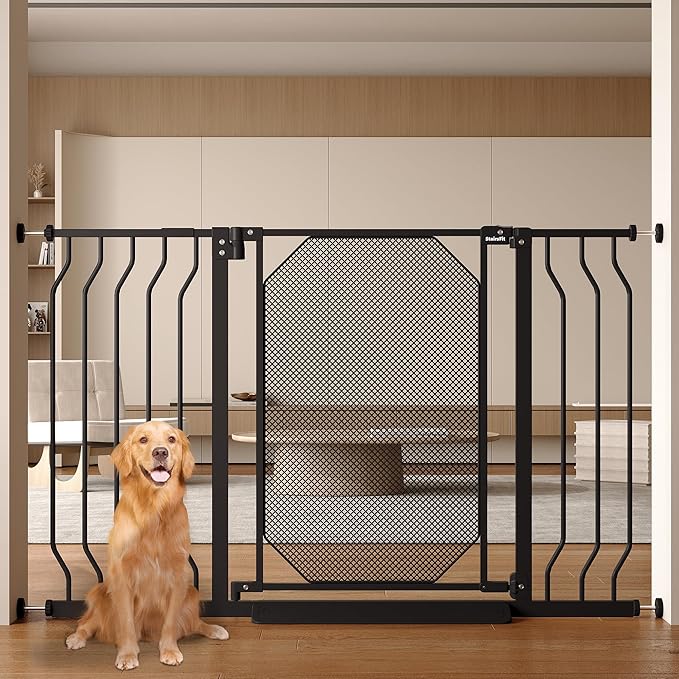 29.5"-48" Metal Baby Gate for Stairs & Doorways - Easy Install 30.5" Tall, Auto Close, Pressure Mounted, No Drilling - Stylish Safety Gate for Pets, Child Gate for Kids, Black
