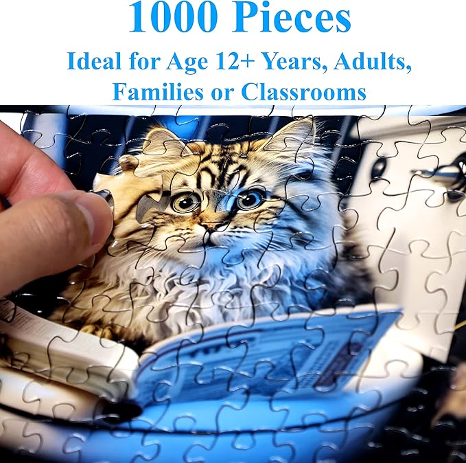 Think2Master Pooping Cats & Kittens 1000 Pieces Jigsaw Puzzle. Perfect Bathroom Decoration, Gag Gift. Fun for Teens, Seniors & Families. Great Gift for Kids Ages 13+. Size: 26.8” x 18.9”