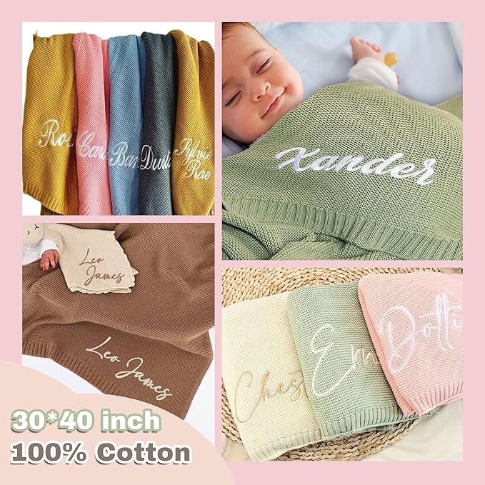 ONFAON Personalized Baby Blanket, Customized Swaddle Blanket Embroidered with Name, 30x40 inch Custom Blankets for Boys and Girls, Custom Gifts for Newborns, Baby Showers Birthday Christmas