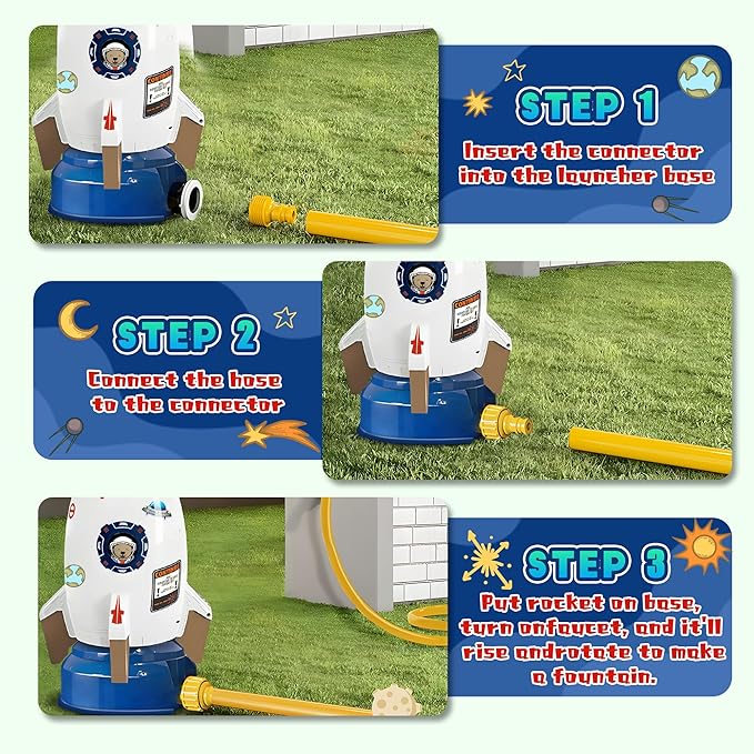 Water Rocket Sprinkler for Kids, Outdoor Sprinkler Rocket Launcher Toy for Backyard, Summer Water Toys for Kids Ages 3-12, Fun Water Powered Rocket Toy (White-5)