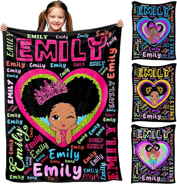 Personalized Baby Blanket with Name, Cute Girls Blanket for Toddlers Kids, Fleece Bed Throw Blanket Swaddle for Newborn, Customized Baby Gifts for Birthday Baby Shower Nursery Blankets for Daughter