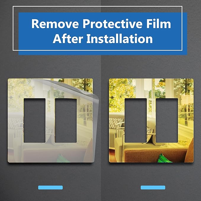 LIDER Double Decorator Wall Plate, Impact Resistant, Mirrored Acrylic, Plexiglass, Reflective Finish, Modern Upgrade, Screwless Light Switch/Outlet Cover, Mid-Size 2-Gang 4.88" x 4.92”Gold