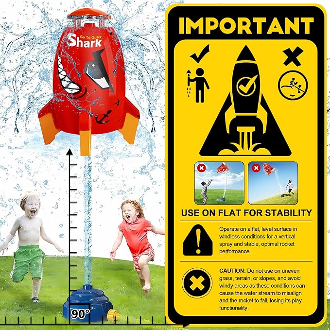 Water Rocket Sprinkler for Kids, Outdoor Sprinkler Rocket Launcher Toy for Backyard, Summer Water Toys for Kids Ages 3-12, Fun Water Powered Rocket Toy (Red-3)