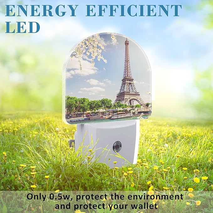 Plug in Night Lights Eiffel Tour Over Seine River Nightlight Plug Into Wall Dusk to Dawn Sensor LED Night Light for Kid Girls Boys Room Decor, Hallway, Kitchen, Bathroom, Nursery, Stairs