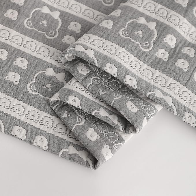 NTBAY 3 Layer Oversized Muslin Cotton Toddler Blanket, Jacquard Reversible Nursery Bed Blanket, Super Soft and Thermal for All Seasons, Baby Gift, 45"x60", Dark Grey Bear