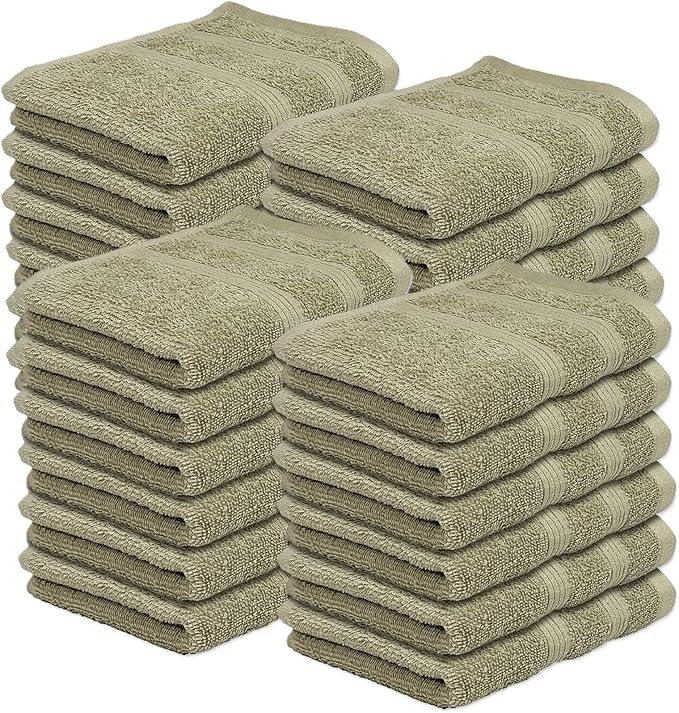 Kaufman - Washcloths for Bathroom, Spa, Gym, and Face Towel 100% Cotton Ring Spun, Ultra Soft Feel and Highly Absorbent Fingertip Towels (24, Linen)