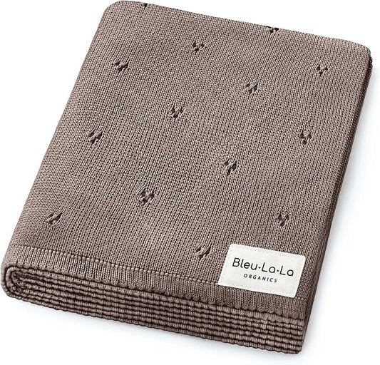 Organic Unisex Pointelle Receiving Swaddle Blanket for Boys & Girls - 100% Luxury Organic Soft Cotton Knit Warm Cozy Cuddle Stroller Blanket for Newborns, Infants, & Toddlers (Mocha)