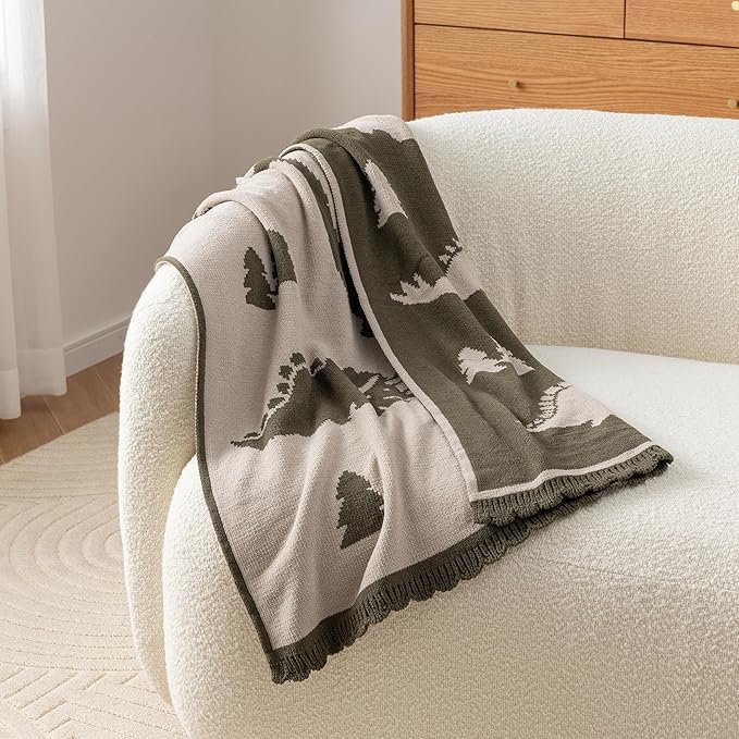 Berkshire Baby Blanket,Ultra-Plush Reversible Chenille Knit Toddler Blanket,Cute Pattern Nursery Crib Blanket,Ideal Baby Gift(30x40 Inches,Dino WalkKalamata)