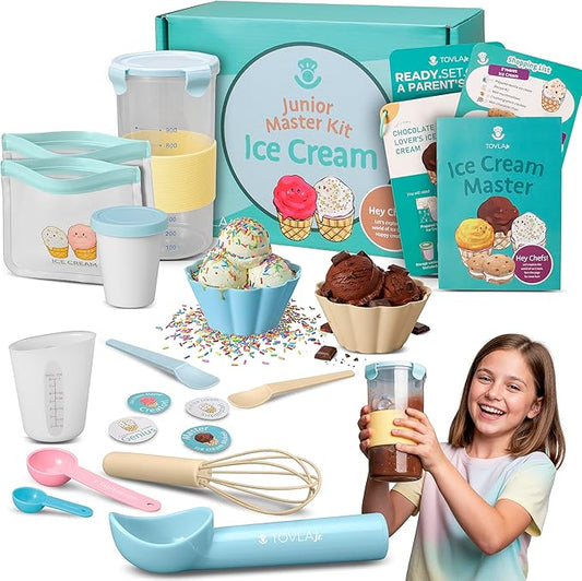 Tovla Jr. Kids Ice Cream Science Kit | Make Real Ice Cream with Reusable Tools | STEM Learning Activity & Gift Set Ages 5–12 | Includes Visual Recipes, Scoop, Bowls & Shaker