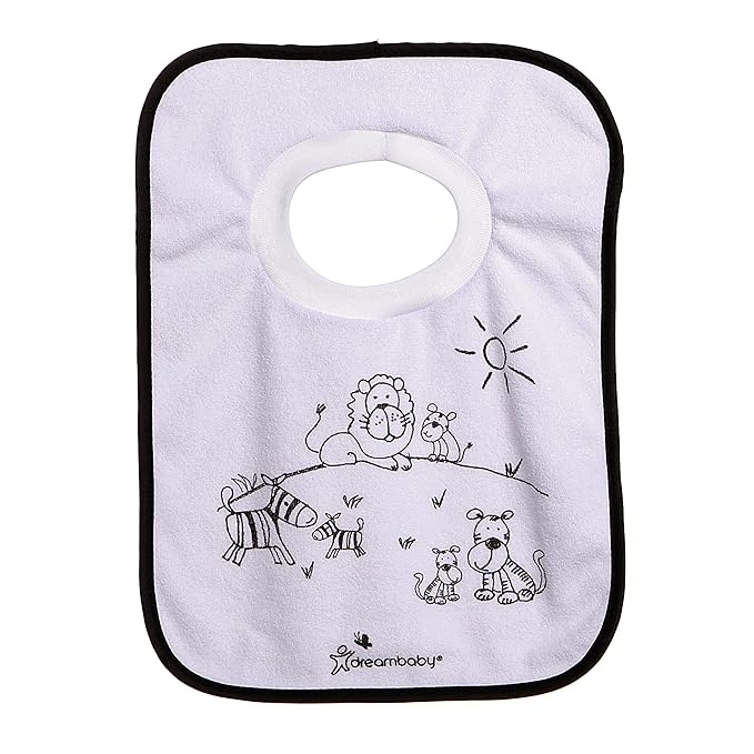 Dreambaby Terry Cloth Cotton Pullover Baby Bibs for Teething Feeding and Drooling - Super Absorbent & Extra Soft - Machine Washable - Jungle Animals