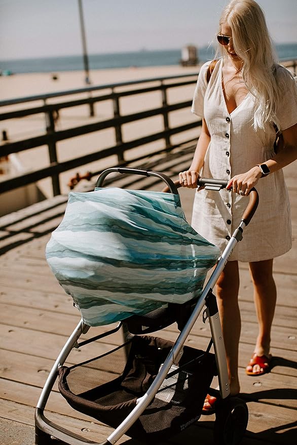 Copper Pearl Multi-Use Cover: Car Seat, Nursing, Stroller Cover - Stretchy Fabric, All-Season, Stylish Designs, Easy Access for Moms - Waves