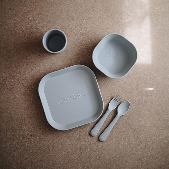 mushie Flatware Fork and Spoon Set for Toddlers | Made in Denmark (Cloud)