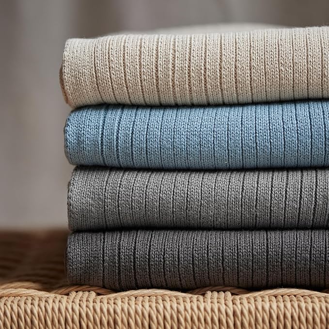 Knitted Organic Cotton Baby Blanket- Swaddle Blanket, 30" x 40" Soft Receiving Blanket for Newborn (Ribbed-Cloud Grey)