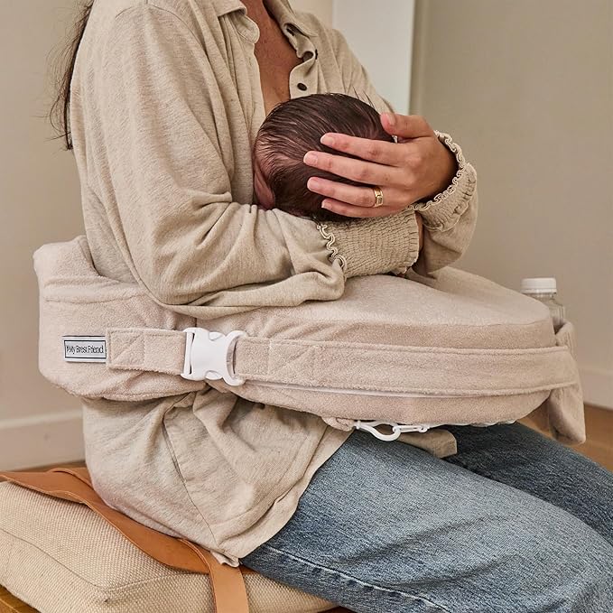 My Brest Friend Nursing Pillow - Deluxe - Enhanced Comfort w/Slipcover - Ergonomic Breastfeeding Pillow for Ultimate Support for Mom & Baby - Adjustable Pillow W/Handy Side Pocket, Soft Sand