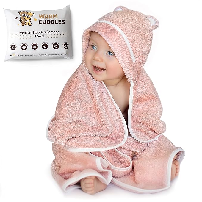 Premium Baby Bath Towel - Rayon Made from Bamboo Hooded Baby Towels - Newborn Baby Towel with Hood - Large Hooded Towel for Newborn Infant Boy Girl (Pink)