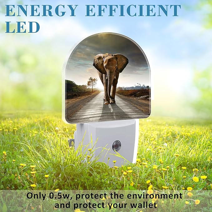 Plug in Night Lights Abstract Elephant On Road Nightlight Plug Into Wall Dusk to Dawn Sensor LED Night Light for Kid Girls Boys Women Room Decor, Hallway, Kitchen, Bathroom, Nursery, Stairs