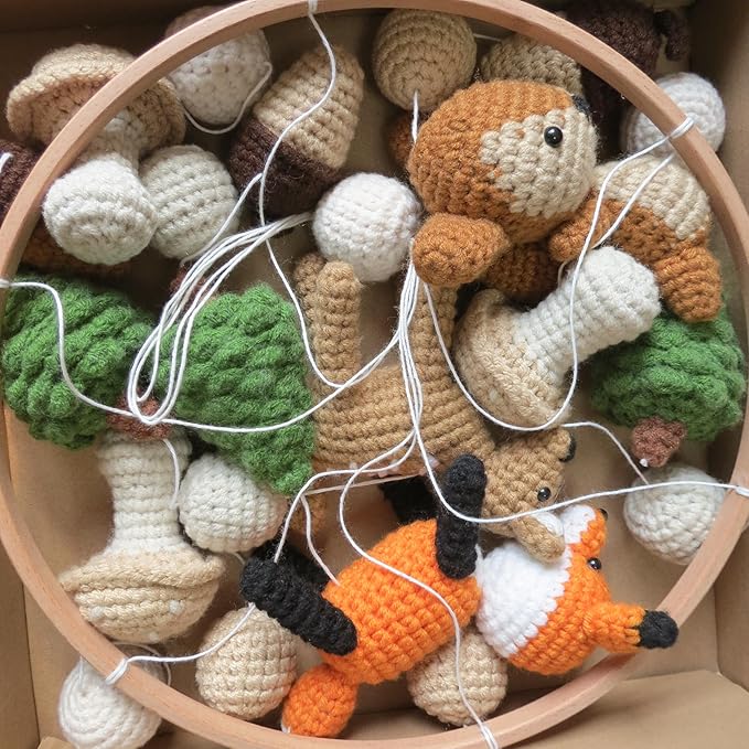 Woodland Mobile for Crib Forest Baby Crib Mobile for Boys Girls Crocheted Animals Baby Mobile for Crib