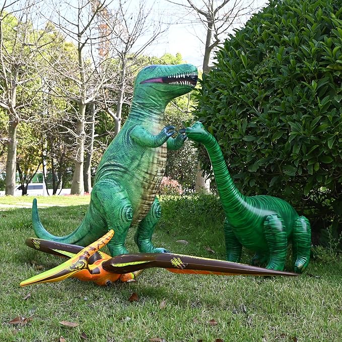 Jet Creations Inflatable Dinosaur 3-Pack – T-Rex (37"), Brachiosaurus (28"), Pteranodon (57") – Prehistoric Animal Toys for Kids & Adults, Jurassic Decor, Pool Fun, Party Display & Photo Props