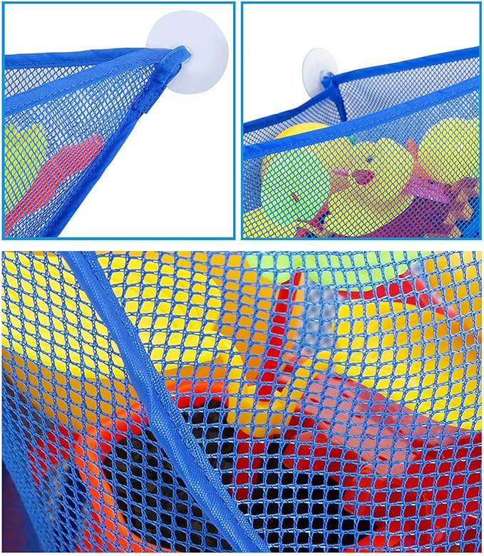 chil Bath Toy Organizer with 3 Strong Suction Cups Mounted Bath/Shower Caddy Storage Solution Bath Toy Storage Net & Bathroom Corner Shower Caddy Bag Bathroom Storage Bag