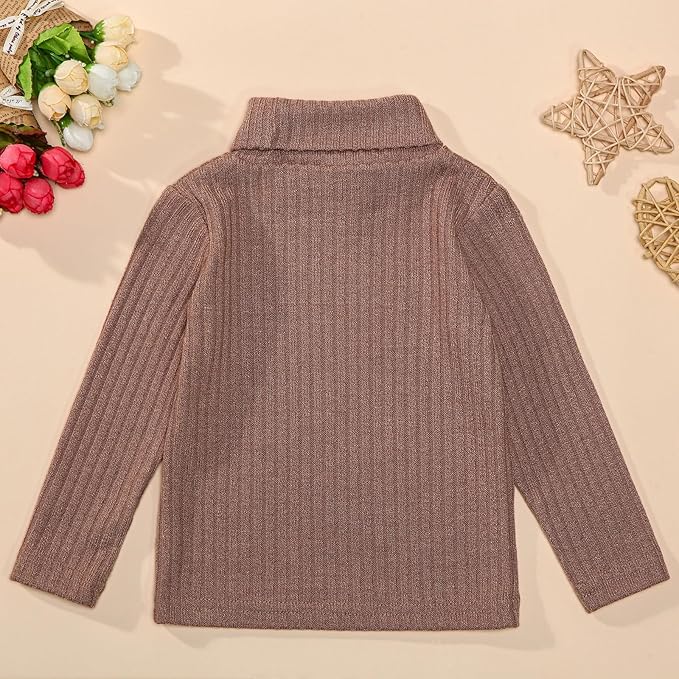 DEFAHN 2 Pack Toddler Unisex Solid Turtleneck T-Shirt Long Sleeve Ribbed Sweatshirt Basic Tee Tops Girls Boys