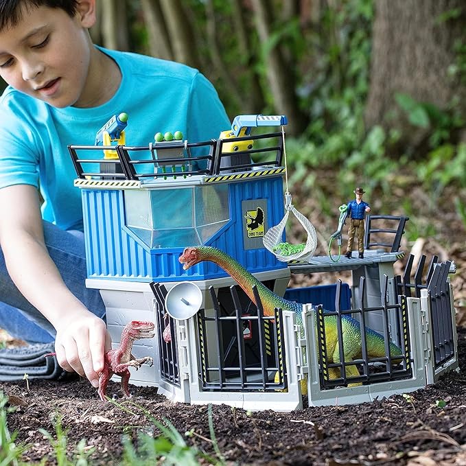Schleich Dinosaurs - 72PC Large Dinosaur Research Station Playset - Interactive Toy Set with Action Figure and 2 Realistic Movable Dino Figurines for Boys and Girls - Kids Ages 5+ | 41462