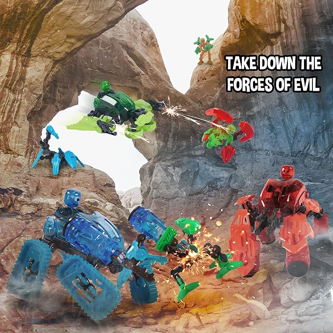 Zing Klikbot Megabots – Pack of Three – Green, Blue and Red - Toy Figures with Unique Accessories – for Kids 8 Plus