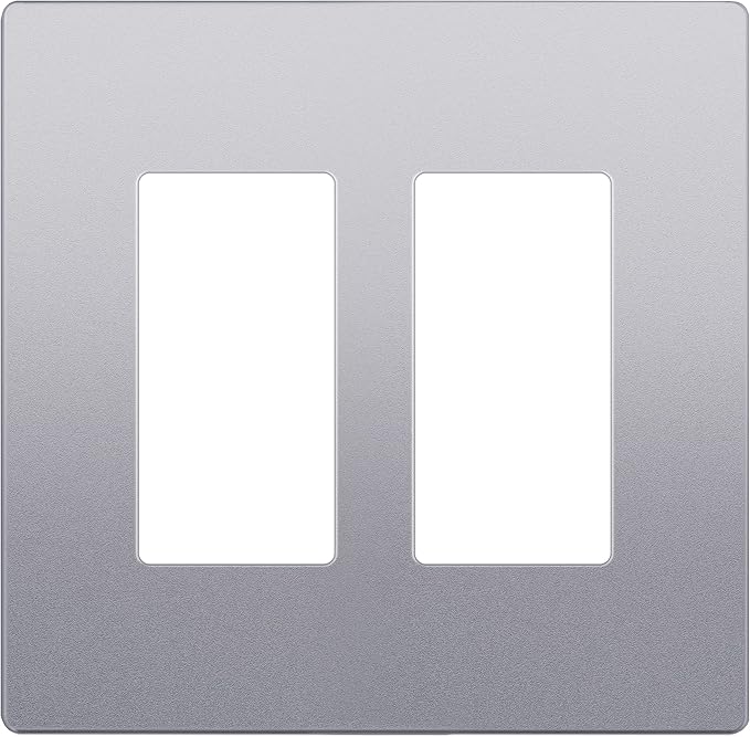 LIDER Matte Finish Decorator Switch Cover, Screwless Wall Plate, Mid-Size 2-Gang 4.88" x 4.92", Unbreakable Polycarbonate Thermoplastic, UL Listed, LSWP-32M-SV, Silver