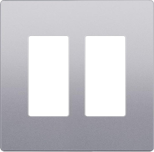 LIDER Matte Finish Decorator Switch Cover, Screwless Wall Plate, Mid-Size 2-Gang 4.88" x 4.92", Unbreakable Polycarbonate Thermoplastic, UL Listed, LSWP-32M-SV, Silver