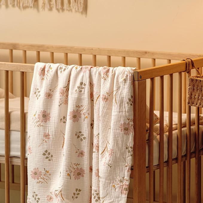 GLLQUEN BABY Blankets for Unisex Newborn Super Soft Nursery Minky Blankets with Muslin Cotton Front and Dotted Fleece Backing, Spring is in The Air, 30 x 40 inches