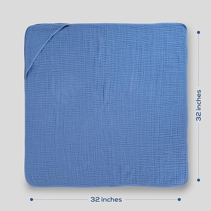 Muslin Hooded Baby Towels for Newborns, 32"x32", 100% Cotton – 6 Layers Super Soft Absorbent Breathable, Baby Bath Towel, Toddler Bath Towel – Pack of 2