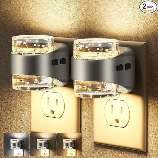 Briignite Night Light Plug into Wall 2 Pack, Dimmable Night Light with Bubble Design 3000K/4000K/5000K & 3 Brightness Levels for Baby Nursery Hallway Bathroom Kids Room, 3CCT