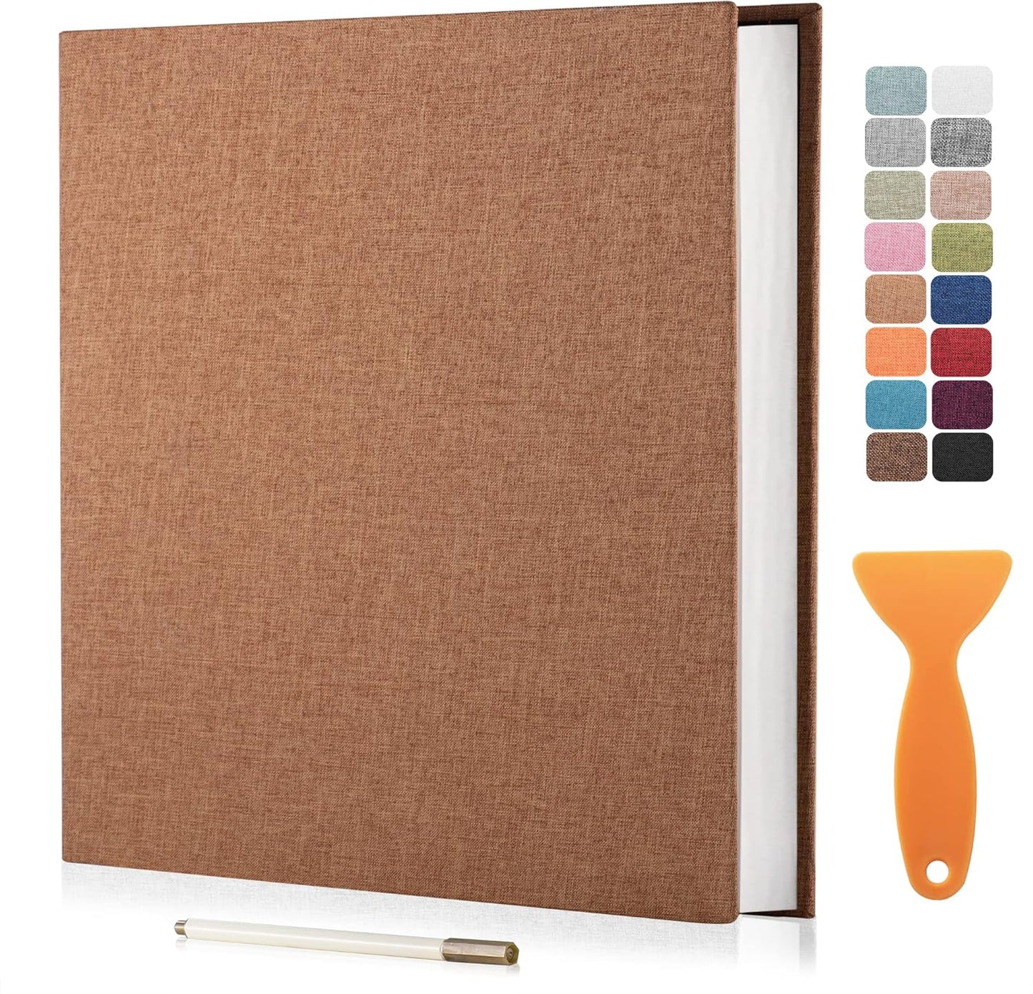 Large Photo Album Self Adhesive Scrapbook Album for 4×6 5×7 8×10 Pictures DIY Magnetic Linen Cover Album 40 Pages for Family Wedding Gifts with Metal Pen and Plastic Board