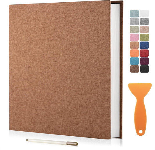Large Photo Album Self Adhesive Scrapbook Album for 4×6 8×10 Pictures DIY Magnetic Linen Cover Album 60 Pages for Family Wedding Gifts with Metal Pen and Plastic Board