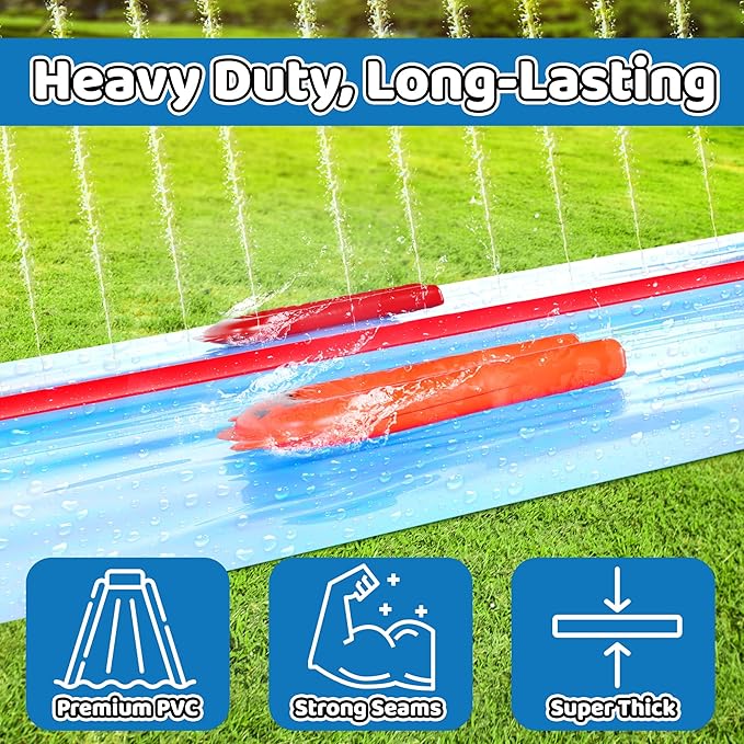 JAMBO 30FT x 8FT XXL MEGA Water Slide and 2 Bodyboard Updated Model– Extra Long Extra Wide Slip Splash and Slide for Kids, Heavy Duty Backyard Lawn Waterslide, Outdoor Water Toy, Splash Mat Splash Pad
