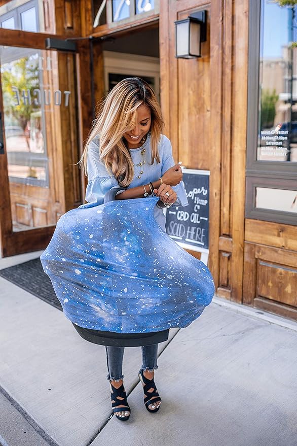 Baby Car Seat Cover Canopy and Nursing Cover Multi-Use Stretchy 5 in 1 Gift Galaxy by Copper Pearl