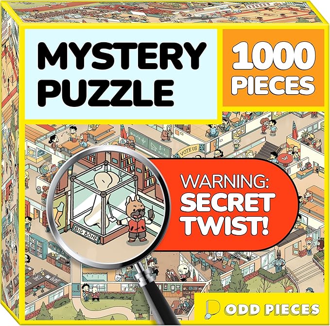 Odd Pieces Jigsaw Puzzles 1000 Pieces with Storytelling Comics, Secret Ending, Puzzle for Mystery Adults & Kids - 19.7'' x 27.6'' Frameable Magic Puzzle Art (Snack Attack)