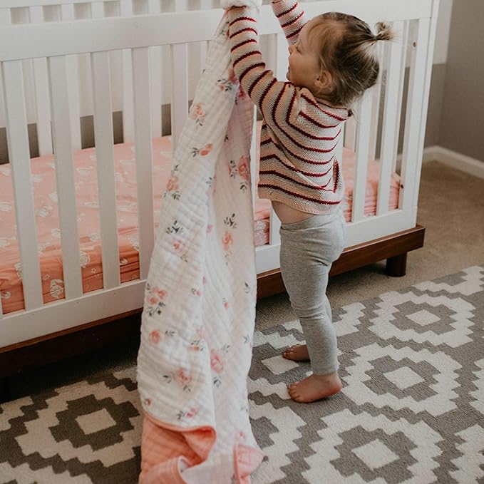 Parker Baby Muslin Blanket | 100% Soft Cotton Toddler Quilt & Baby Muslin Swaddle | Gender Neutral Design 47" x 47" Blanket