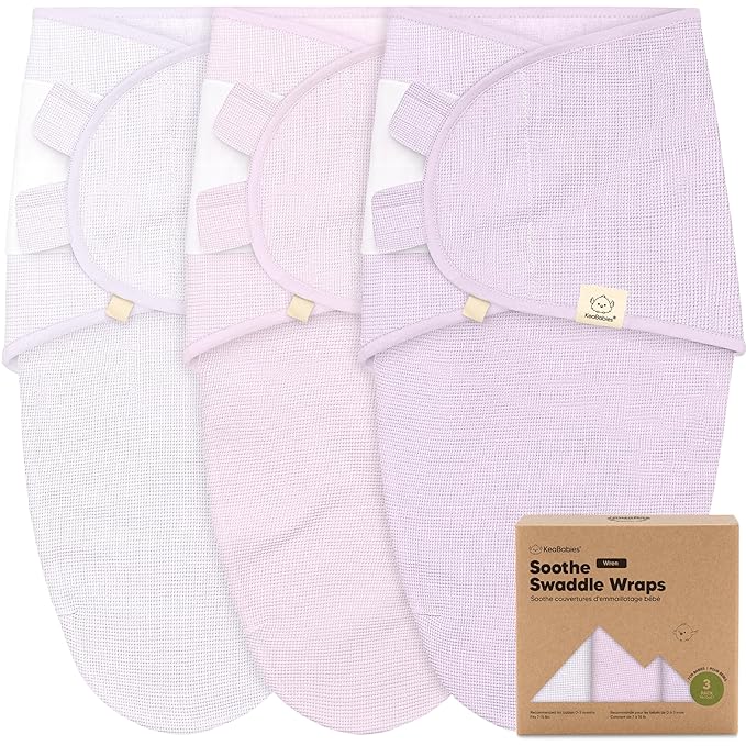 3-Pack Organic Swaddles for Newborns, Baby Sleep Sacks 0-3 Months - Baby Swaddle Wrap, Newborn Wearable Blanket, Infant Sleep Sack for Girls, Boys, Soft & Snug, Large Hook & Loop Closure (Soft Lilac)