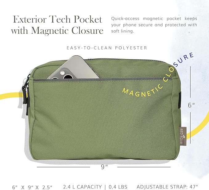 Red Rovr Everyday Joey Belt Bag | Organization & Zipper pockets |Adjustable Strap for All Ages (Moss)