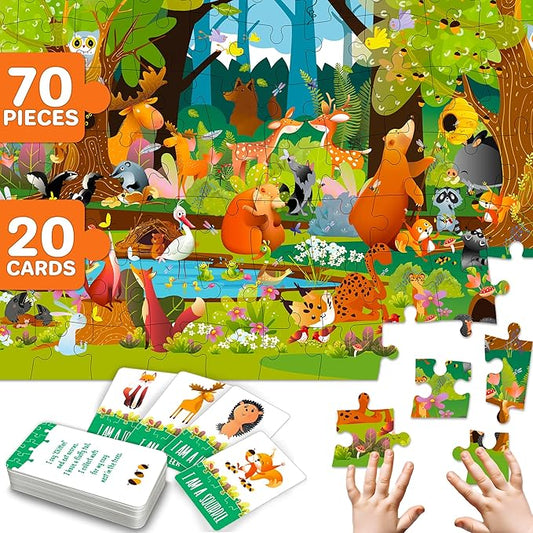 QUOKKA Search and Find Puzzles for Kids Ages 4-6 - Riddle Kids Puzzles 6-8 Years Old - 70 Unique Pcs - 20 Illustrated Guessing Cards - Engaging Children Themes - Forest Puzzle Gift for Toddlers 3-5