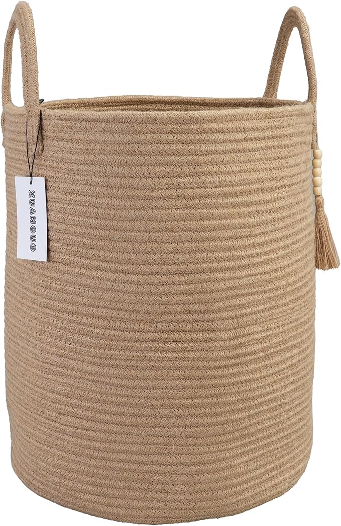 Rope Laundry Basket Laundry Hamper for Clothes Woven Storage Basket for Living Room Bedroom Boho Tall Rope Baskets for Blanket Toys Pillow Towels Baby Nursery Hamper Bin jute