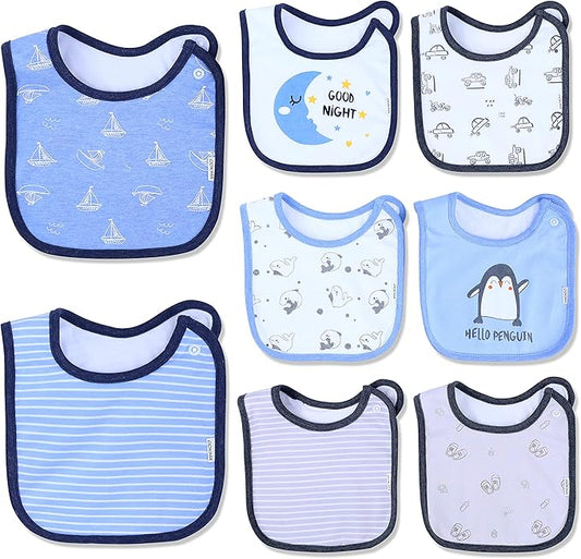 DOKMA Set 8 Organic Cotton Baby Drool Bibs - Bandana Teething Bibs for Baby - Bandana Drool Bibs - Ultra Soft, No Scratch