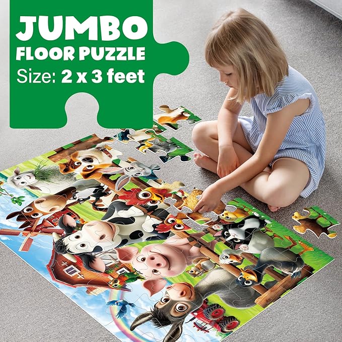 BenBen Floor Puzzles for Kids, 48 Piece 2 x 3 feet Farm Animals Puzzles for Kids Ages 4-6, Large Jigsaw Puzzles for Toddlers, Birthday Gift for Girls Boys