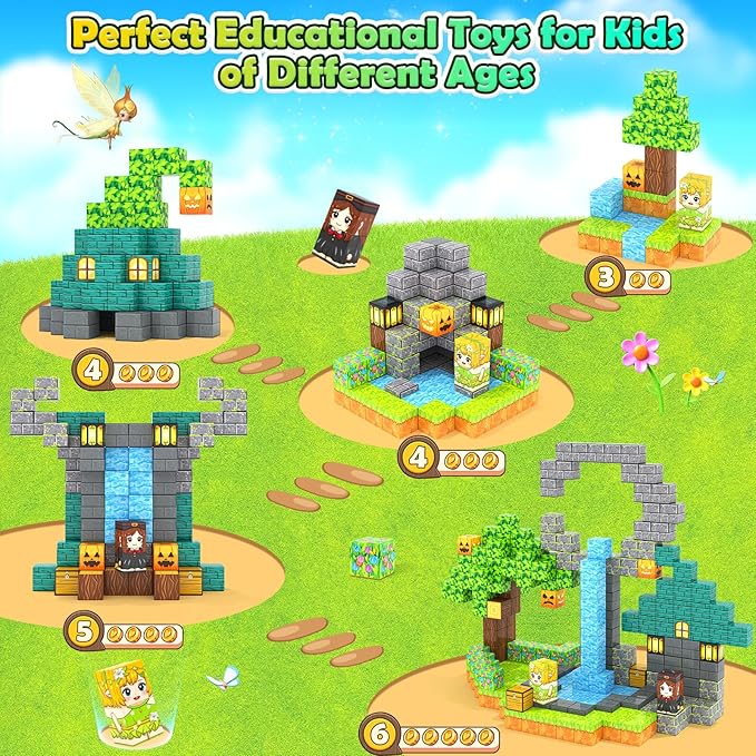 Large Magnetic Blocks Kids Building Toys Mine Magworld Magic Enchanted Building Craft 1'' Cubes, Construction Sensory Toys for 3+ Year Old Boys Girls, Game Gifts for Kids Ages 4-6, 5-7, 4-8, 8-12